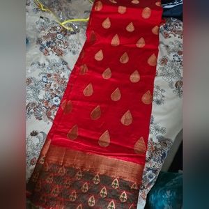 Traditional Red Gold Cotton Saree